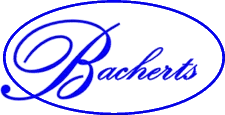 A blue and white logo for bacheri.