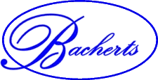 A blue and white logo for bacheri.